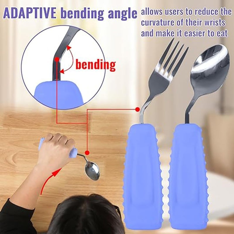 Ehucon Adaptive Utensils,Parkinson’s Spoon, Handicap Aid, Angled Silverware Spoon and Fork Set for Elderly, Arthritis, Dementia, Disable, Handicapped Hands(Left Hand,Pack of 2,Purple) - Image 2